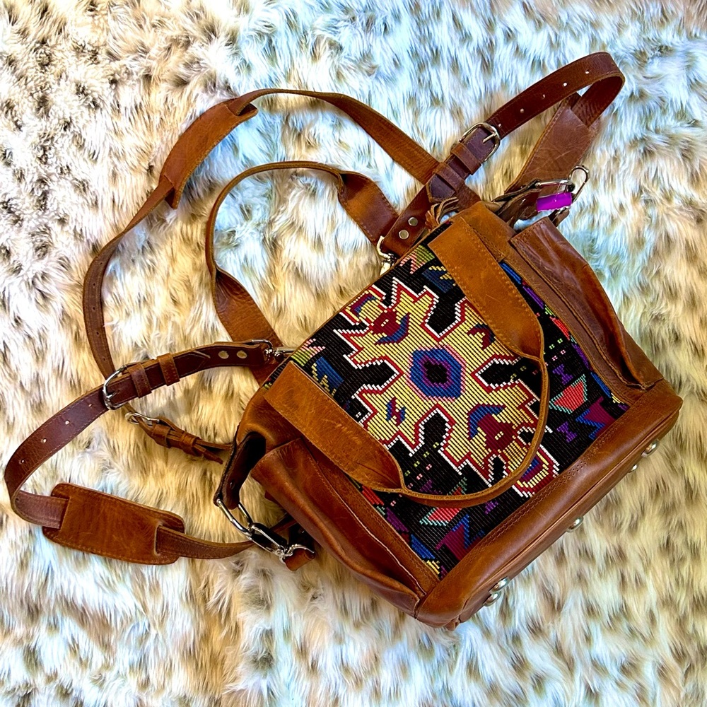Real Leather Aztec Multi-Use Bag Huipil Lookalike non branded